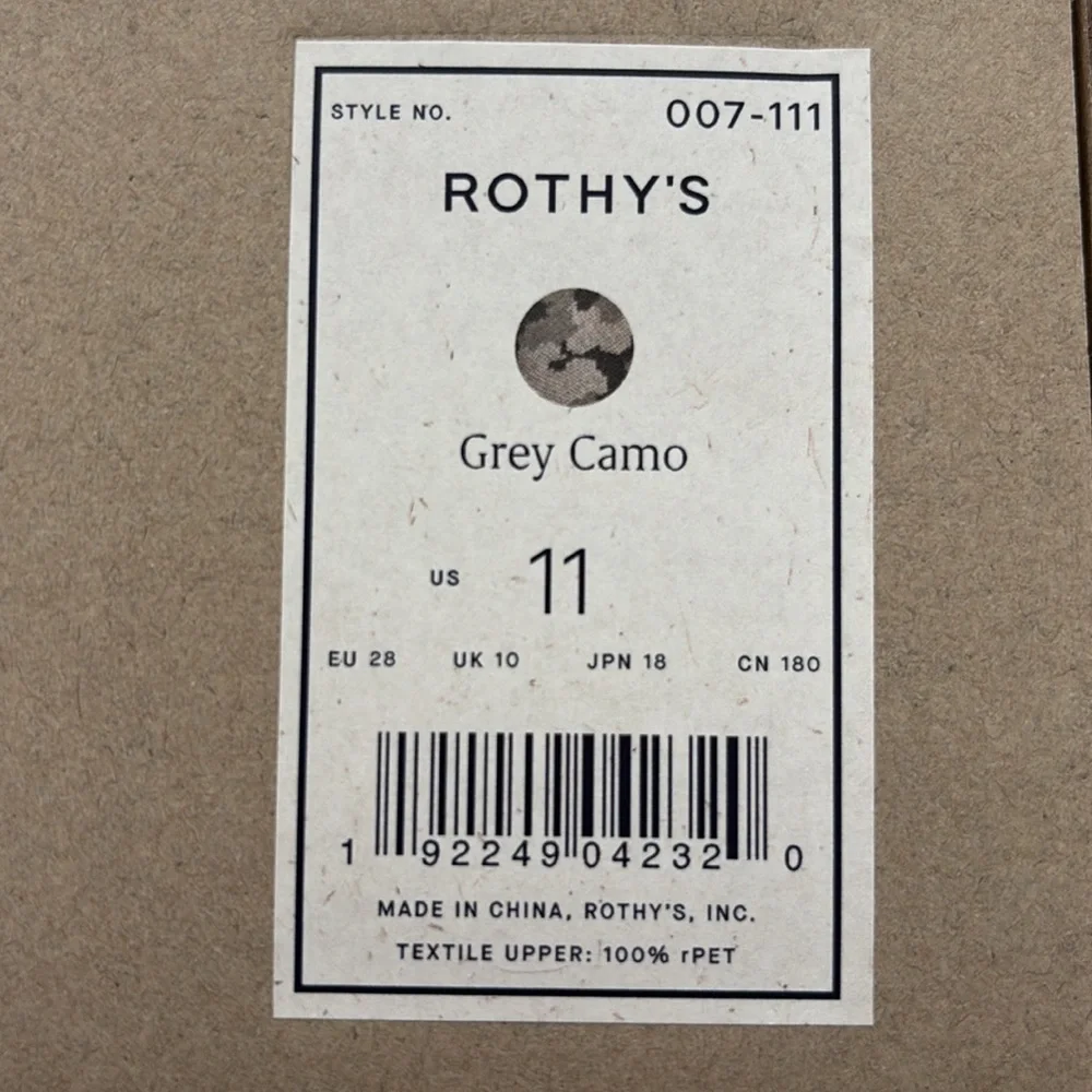 Rothy's Grey Camo Kids Sneaker Size 11 New in Unopened Box